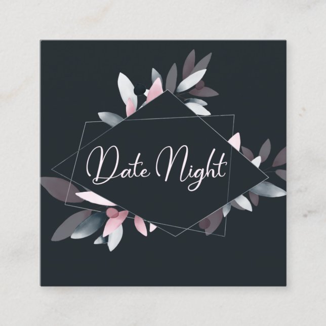 Pink Navy Elegant Soft Watercolor Date Night Card (Front)