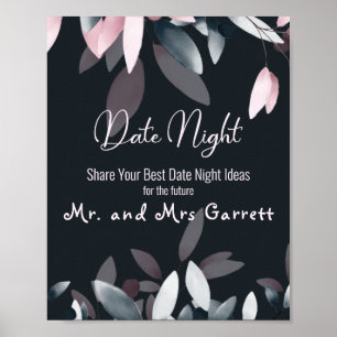 Pink Navy Elegant Soft Watercolor Date Night Sign