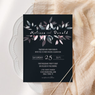Pink Navy Elegant Soft Watercolor Floral Wedding Invitation