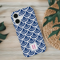 Pink & Navy Fishscale Pattern Monogram