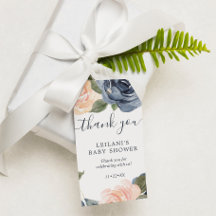Pink Navy Floral Baby Shower Watercolor Thank You