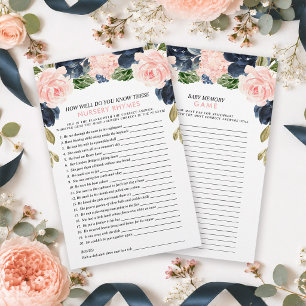 Pink Navy Floral Double Sided Baby Shower Games