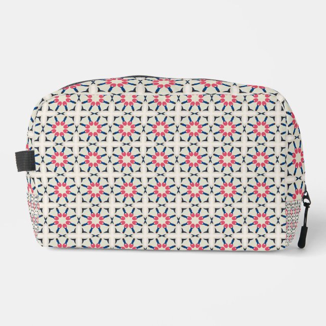 Pink Navy Floral Geometric Pattern Dopp Kit (Front)