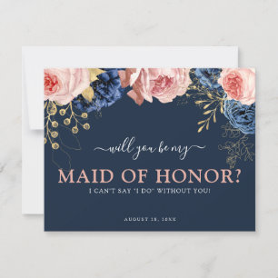Pink & Navy Floral   Will You Be My Maid of Honour