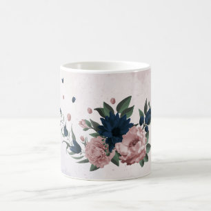 pink & navy flowers botanical coffee mug