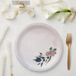 pink & navy flowers botanical paper plate