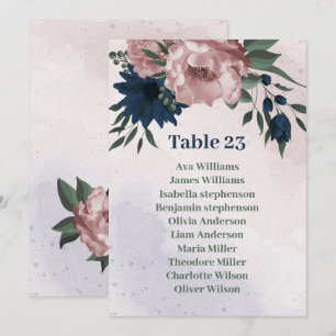pink & navy flowers botanical seating chart card