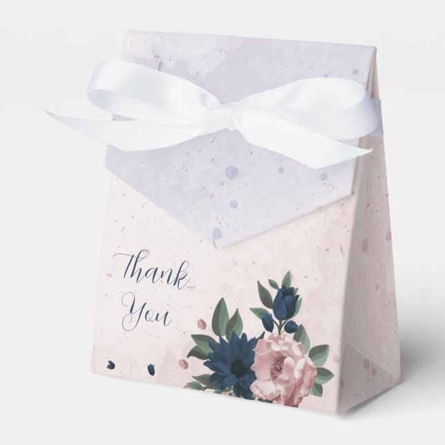 pink & navy flowers botanical wedding  favor box (Front Side)