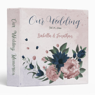 pink & navy flowers botanical wedding photo album binder