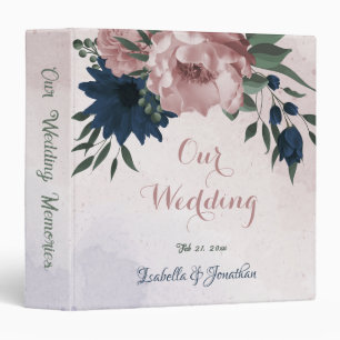 pink & navy flowers botanical wedding photo album binder