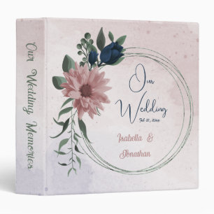 pink & navy flowers botanical wedding photo album binder