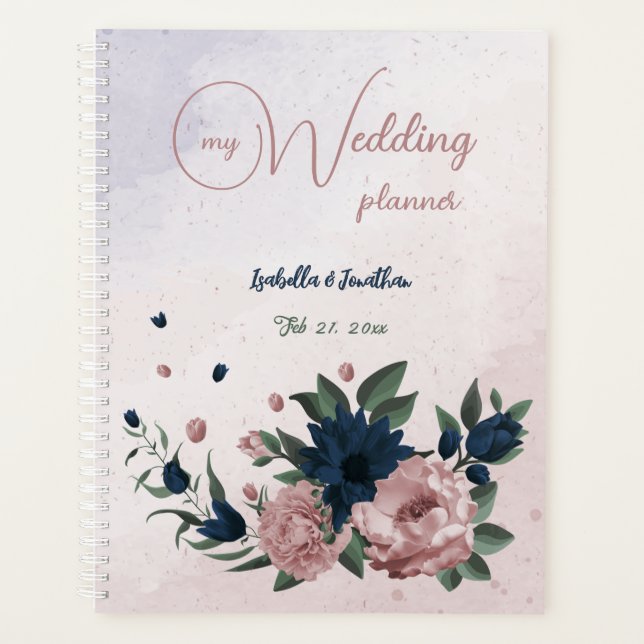 pink & navy flowers botanical wedding planner (Front)