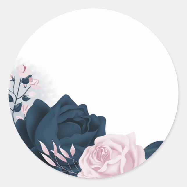 pink & navy flowers classic round sticker (Front)