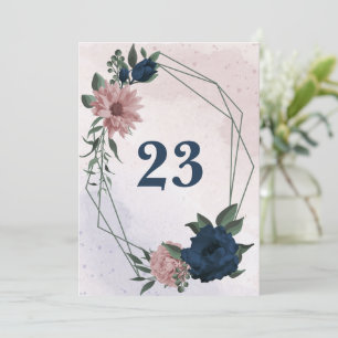 pink & navy flowers geometric table number
