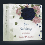 pink navy flowers greenery wedding photo album binder<br><div class="desc">Romantic beautiful pink and navy blue flowers with green leaves botanical wedding photo album binder</div>
