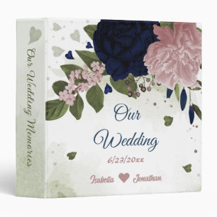 pink navy flowers greenery wedding photo album  binder
