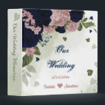 pink navy flowers greenery wedding photo album binder<br><div class="desc">Romantic beautiful pink and navy blue flowers with green leaves botanical wedding photo album binder</div>