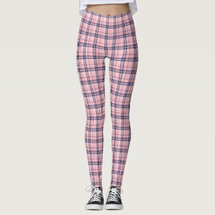 Pink Navy Gingham Plaid Women's Leggings