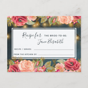 Pink navy gold romantic bride to be recipe card