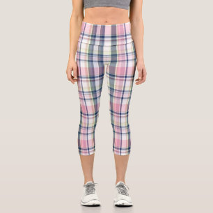 Pink Navy Green White Preppy Madras #3 Capri Leggings