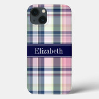 Pink Navy Green White Preppy Madras N Monogram