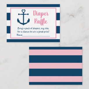 Pink Navy Nautical Anchor Baby Diaper Raffle Enclosure Card