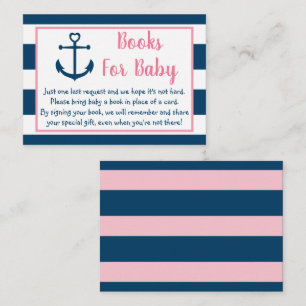 Pink Navy Nautical Anchor Baby Shower Book Request Enclosure Card