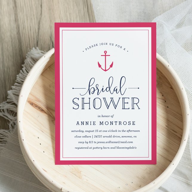 Pink & Navy Nautical Bridal Shower Invitation (Creator Uploaded)