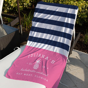 Pink & Navy Personalized Bachelorette Weekend Beach Towel