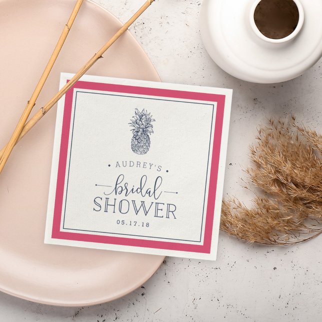 Pink & Navy Pineapple Bridal Shower Napkin (Creator Uploaded)