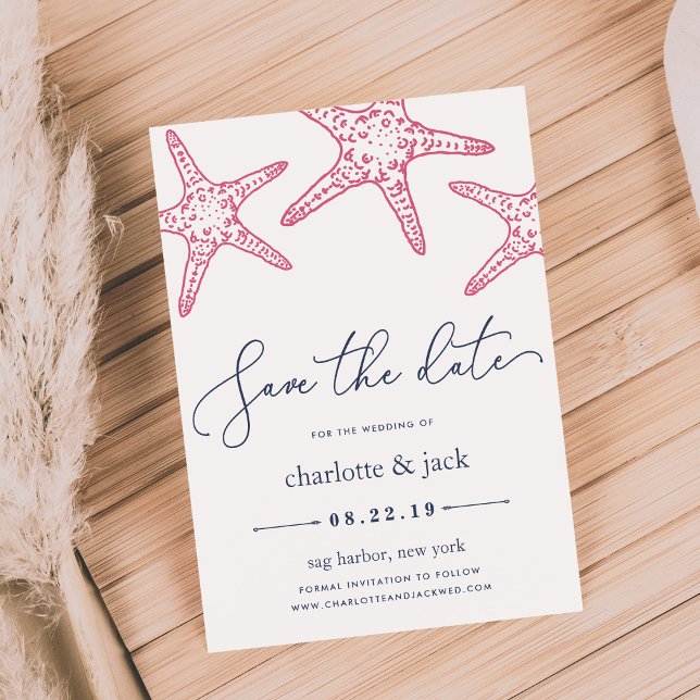 Pink & Navy Starfish Save the Date Card (Creator Uploaded)