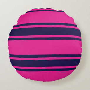 Pink Navy Stripes Round Pillow