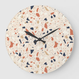 Pink Navy Terrazzo Effect Large Clock