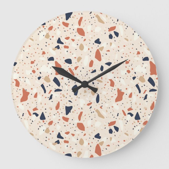 Pink Navy Terrazzo Effect Large Clock (Front)