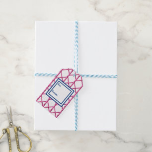Pink Navy Trellis Bamboo Pattern Preppy Gift Tags