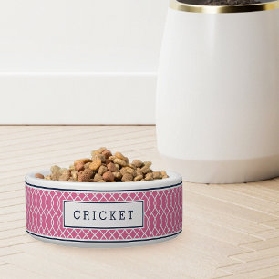 Pink & Navy Trellis Pattern Dog Bowl