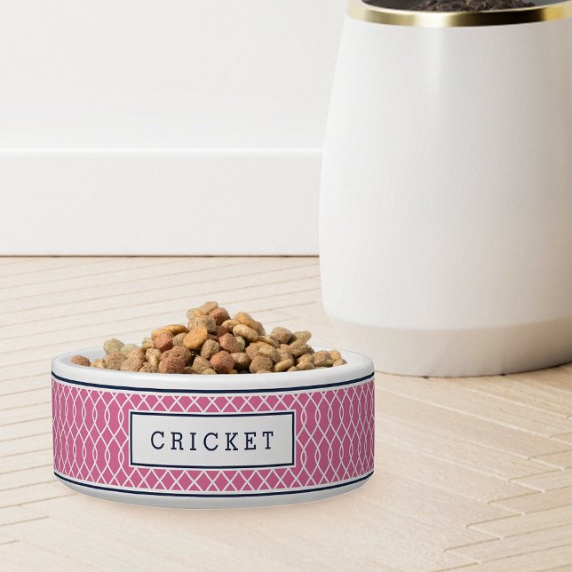 Pink & Navy Trellis Pattern Dog Bowl (Creator Uploaded)