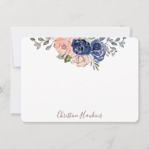 Pink & Navy Watercolor Floral Bloom Personalized N Card