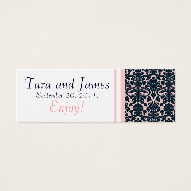 Pink Navy White Damask Wedding Favour Tag Card (Front)