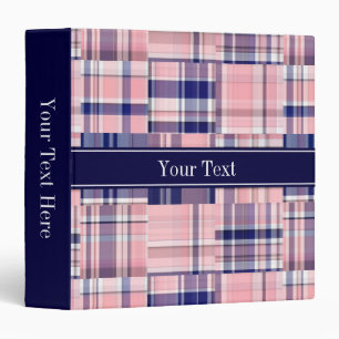 Pink Navy Wht Preppy Patchwork Madras N Monogram Binder