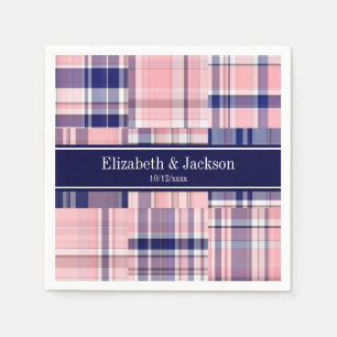 Pink Navy Wht Preppy Patchwork Madras N Monogram Napkin