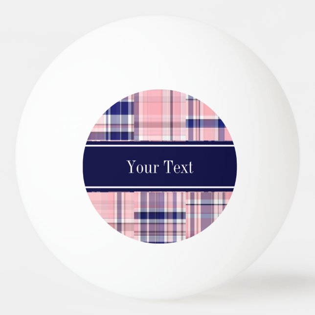 Pink Navy Wht Preppy Patchwork Madras N Monogram Ping Pong Ball (Front)