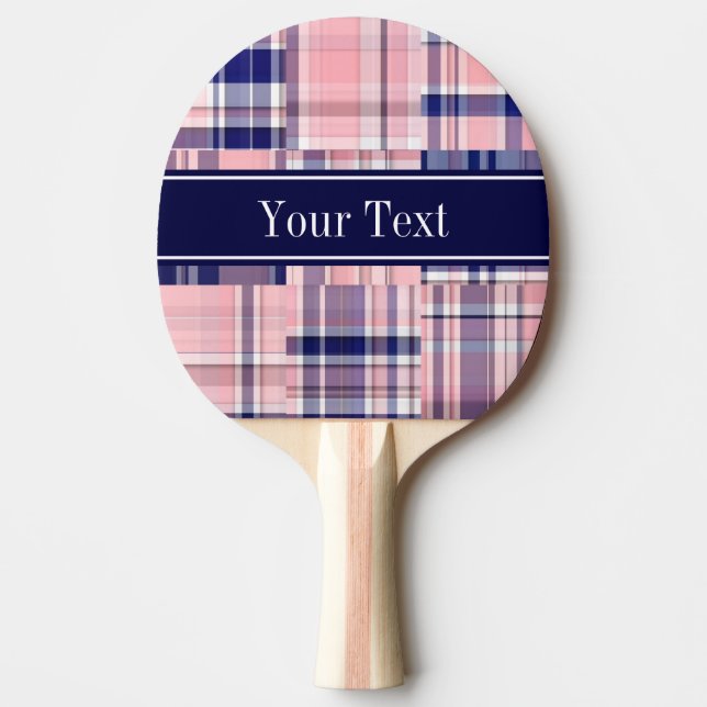 Pink Navy Wht Preppy Patchwork Madras N Monogram Ping Pong Paddle (Front)