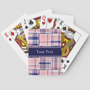 Pink Navy Wht Preppy Patchwork Madras N Monogram Playing Cards