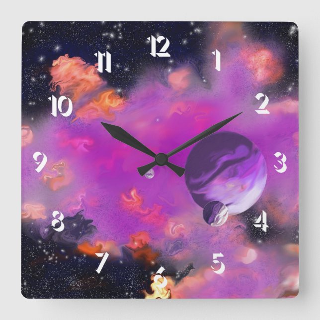 Pink Nebulae Square Wall Clock (Front)
