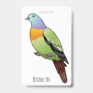 Pink-necked green pigeon bird cartoon illustration badge