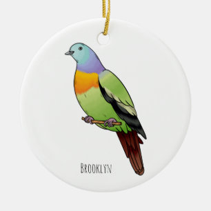 Pink-necked green pigeon bird cartoon illustration ceramic ornament