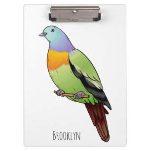 Pink-necked green pigeon bird cartoon illustration clipboard