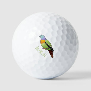 Pink-necked green pigeon bird cartoon illustration golf balls