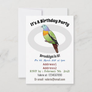 Pink-necked green pigeon bird cartoon illustration invitation